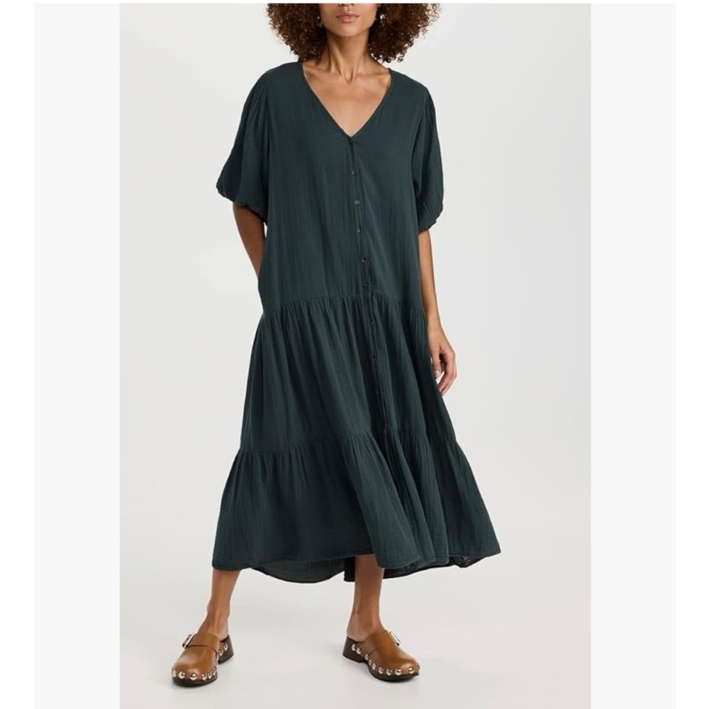 Velvet Black Cotton Gauze Midi Tiered Boho Style Dress
